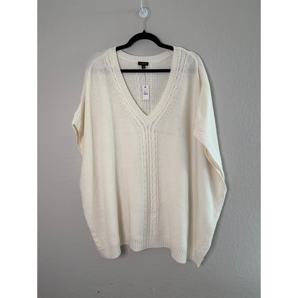 Talbots Ivory Cable Knit V-Neck Poncho Sweater
L NWT Transitional Oversize - Picture 2 of 11